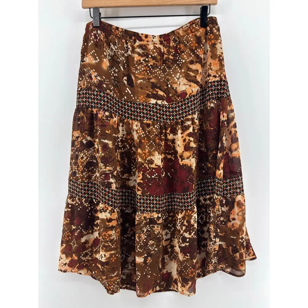 Vtg Patchwork Fairygrunge Boho Drawstring Midi Skirt 14P Hippie Dark Romantic